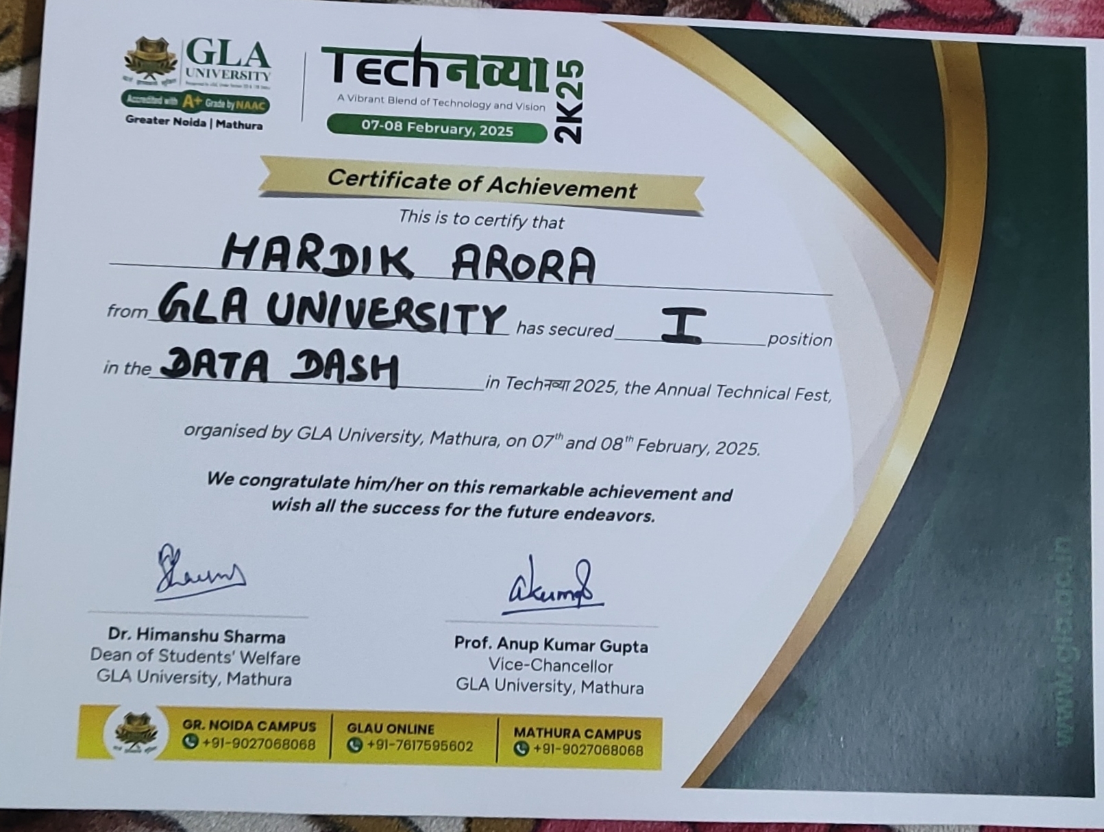 1st Position @ Data Dash in TechNavya 2025