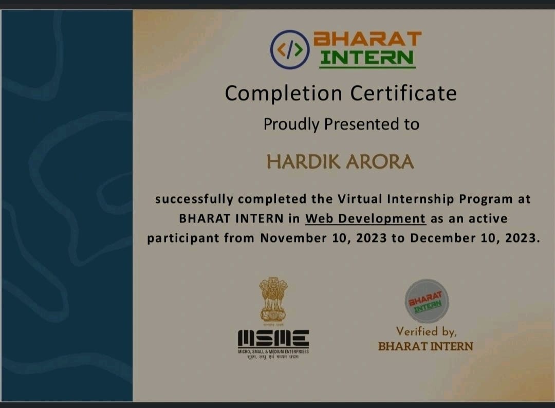 Bharat Intern Web Development Internship