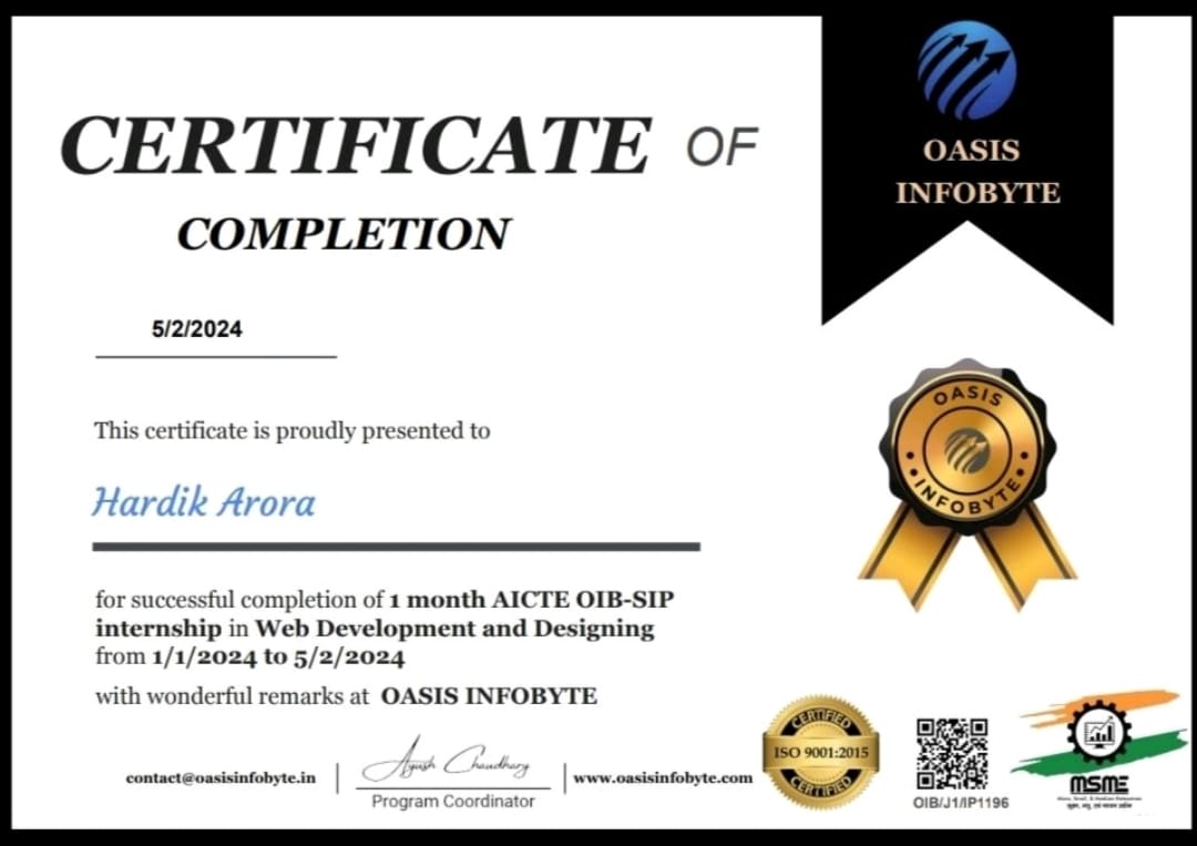 Web Development Internship - Oasis Infobyte
