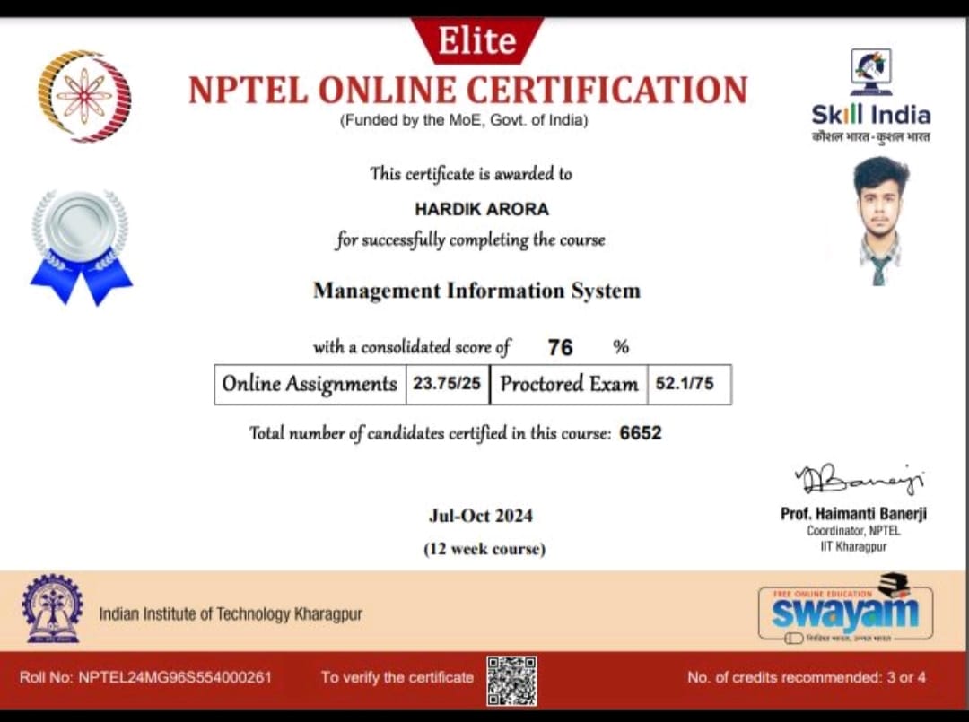 NPTEL Certification - Management Information System