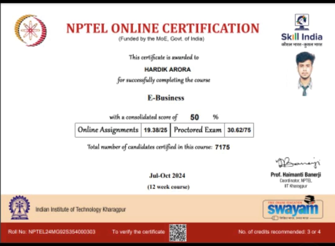NPTEL Certification - E-Business