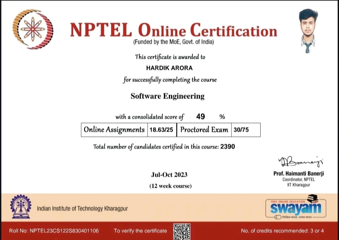 NPTEL - Software Engineering Certification